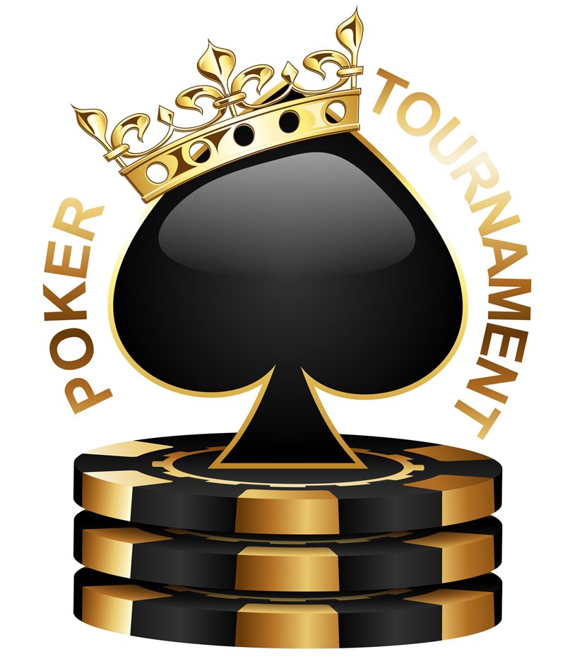 A black spade crowned in gold above a stack of black and gold chips